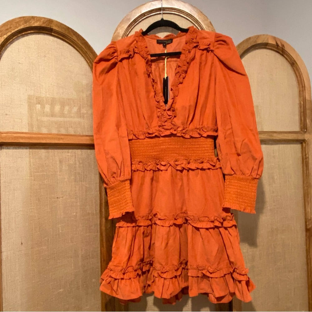 NWT House of Harlow 1960 - Orange Corduroy Ruffled Long Sleeve Dress